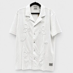 SCOTCH & SODA Knit Camp Shirt Mens L/G White 169733 Rope Embroidery Textured